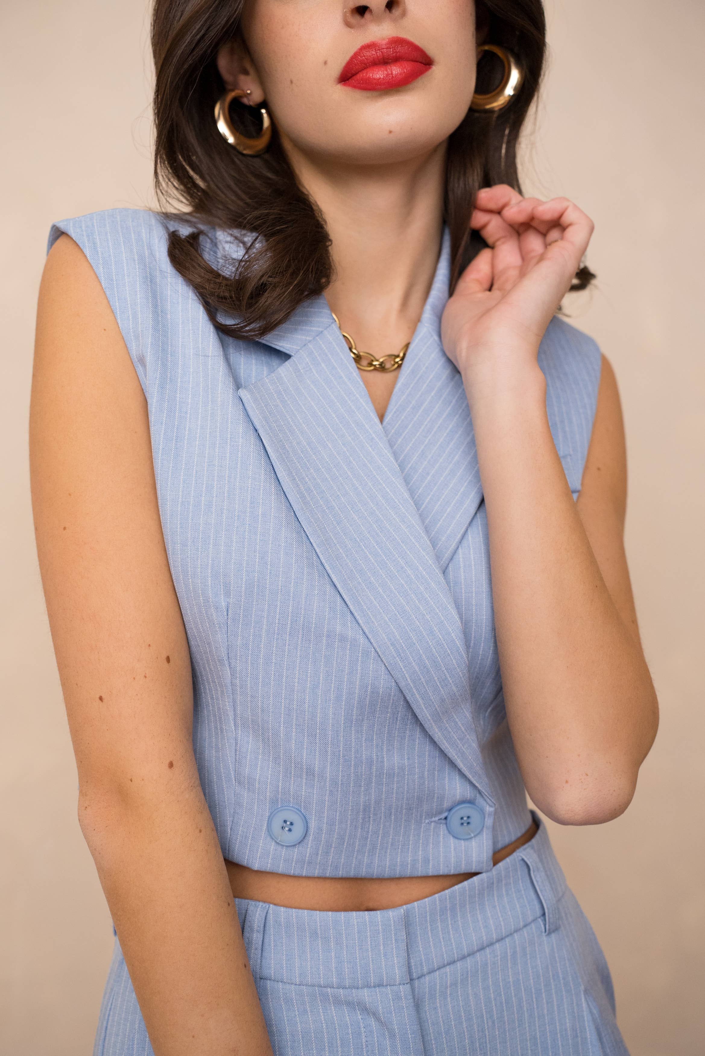 LULUMARY - Wholesale Blazer - Women's - Sleeveless striped blazer V33134