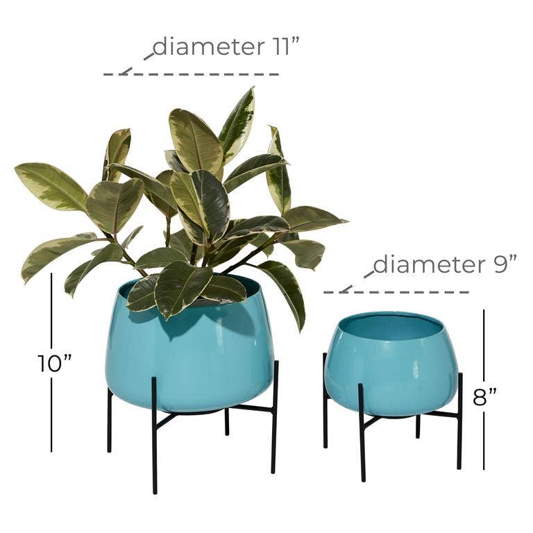 Will's Company - Wholesale Plant Pot - Aqua Blue or Yellow Planter with Stand - Set/2 in 2 options2
