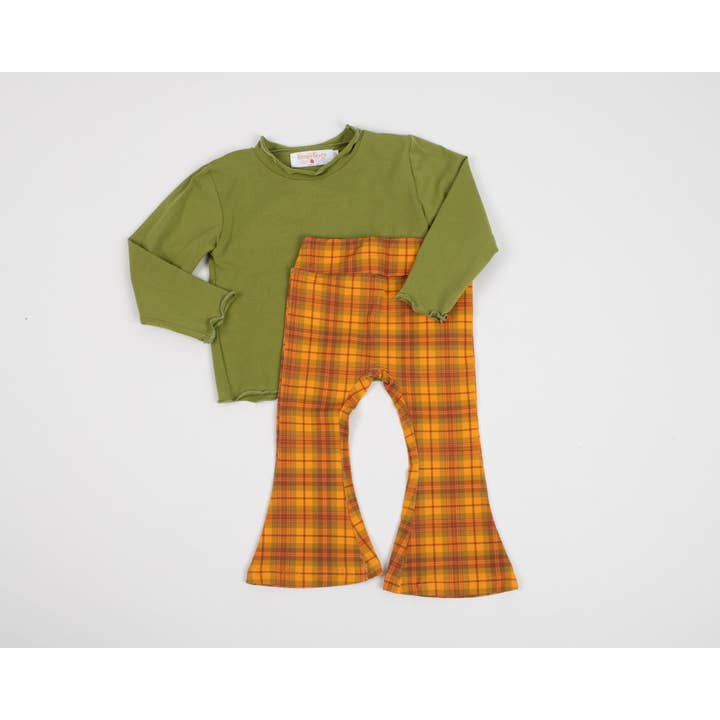 Strawberry Jam Kids - Wholesale Pants - Kids - Plaid Jersey Bell Bottom Flare Girls Pants Fall Winter