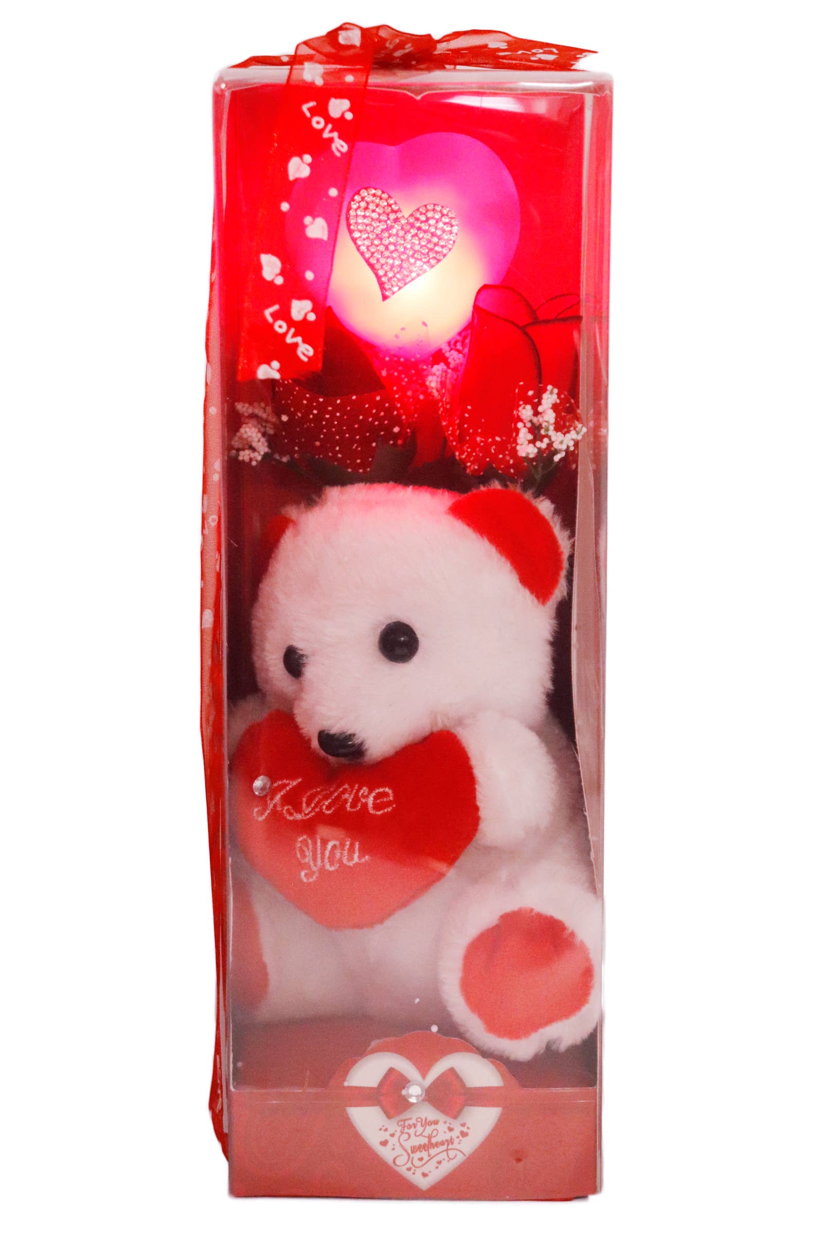 Cap Zone - Wholesale Decorative tabletop object - I Love You Light-Up Pink Heart Teddy Bear Gift Box - 12 Inch6