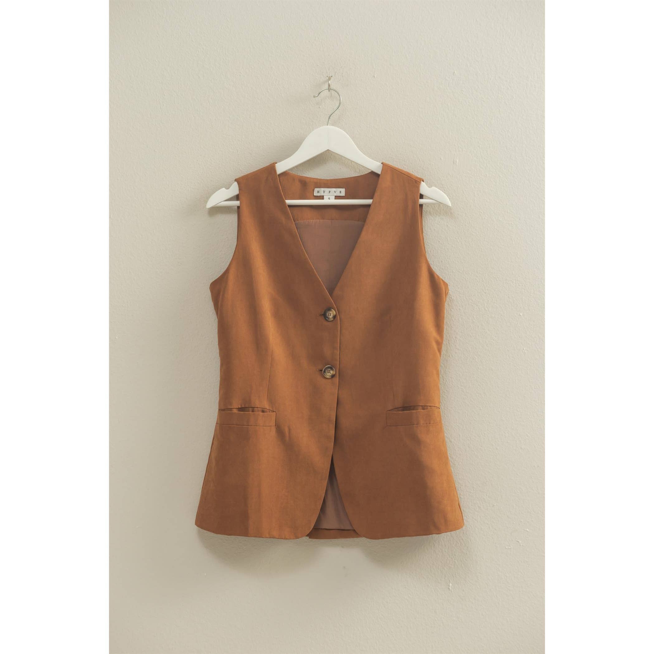 HYFVE - Vente Veste sans manches – femme - Gilet ajusté sans manches à col en V avec boutons22