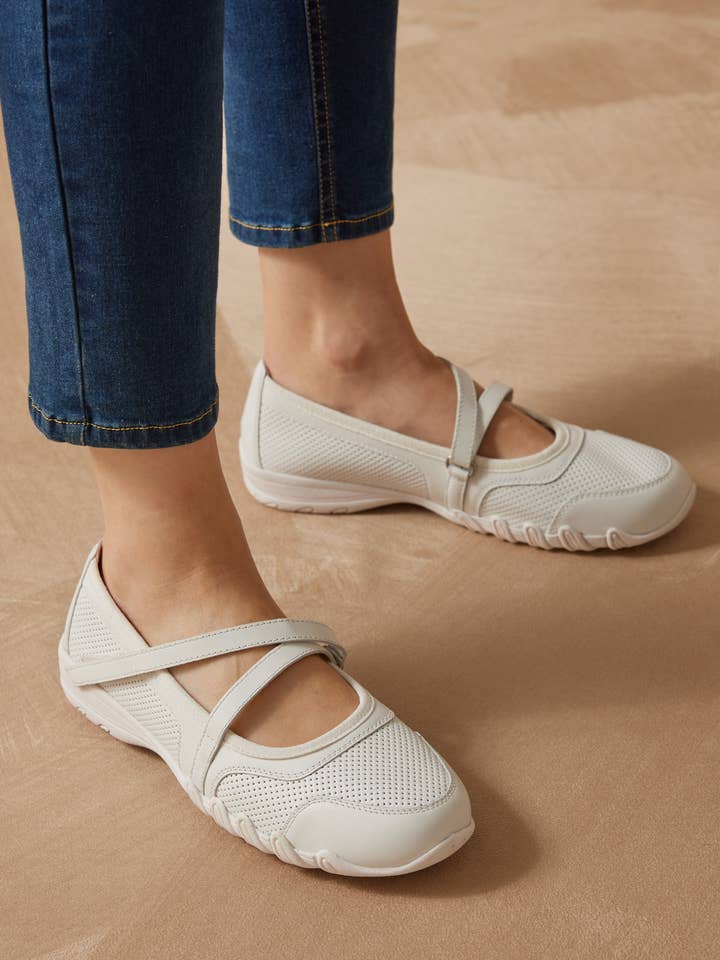 White Perforated leather summer Mary Janes (2012114_0035) for wholesale on Faire