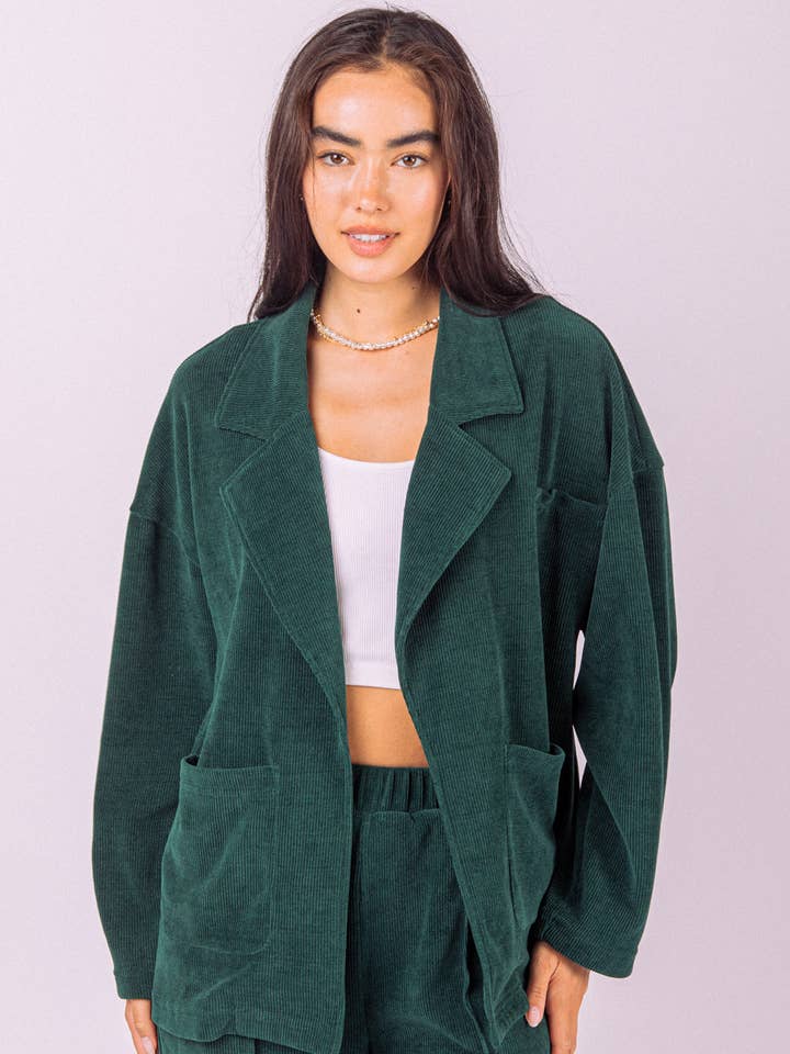 VERY J - Wholesale Blazer - Women's - VE60071JKT-Oversized Soft Knit Corduroy Blazer Jacket