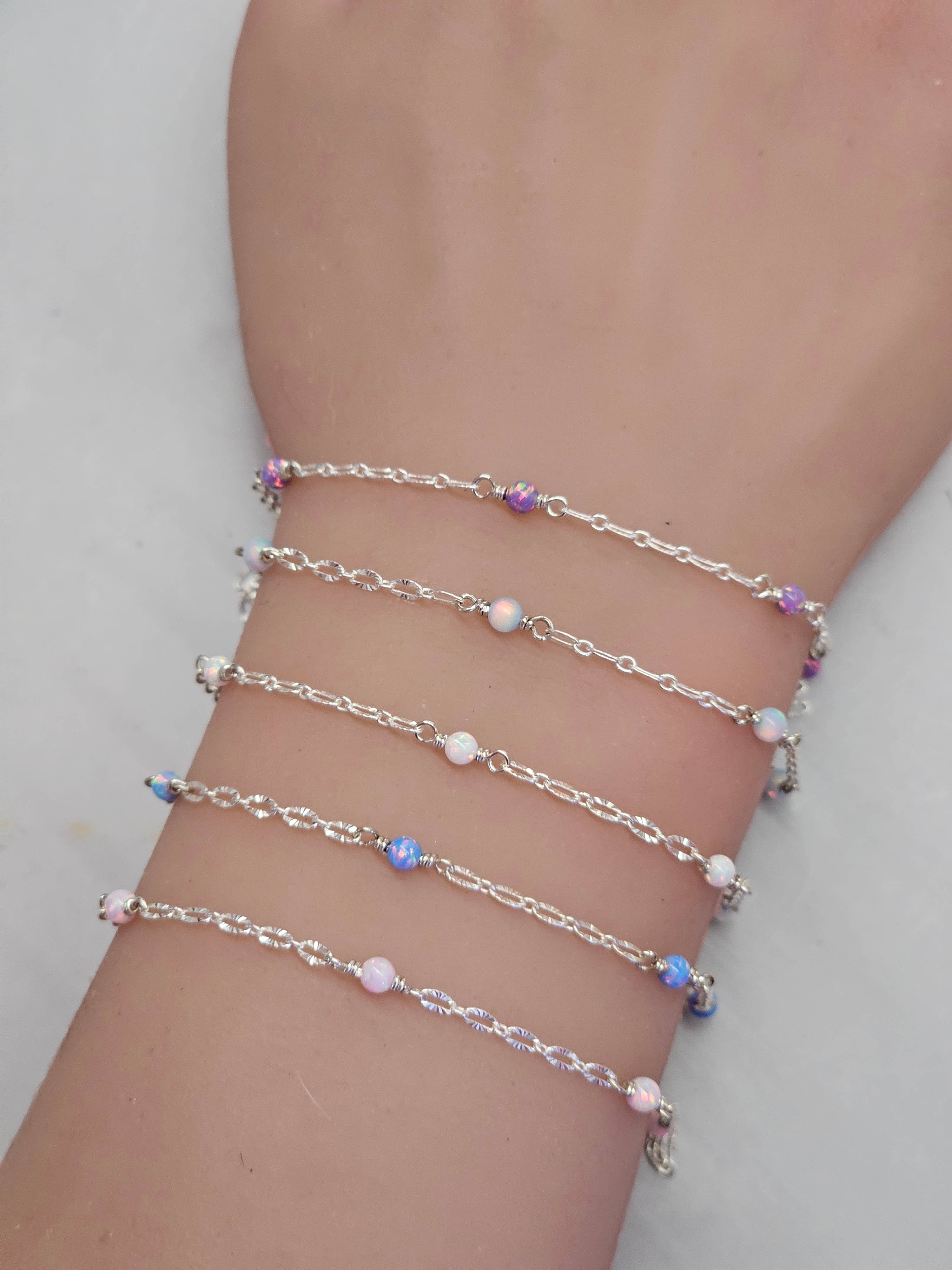 Half Moon Jewelry Designs - Vente Bracelets maillon et chaîne - Chaîne perlée d'opale au mètre, Or rempli/Argent sterling2