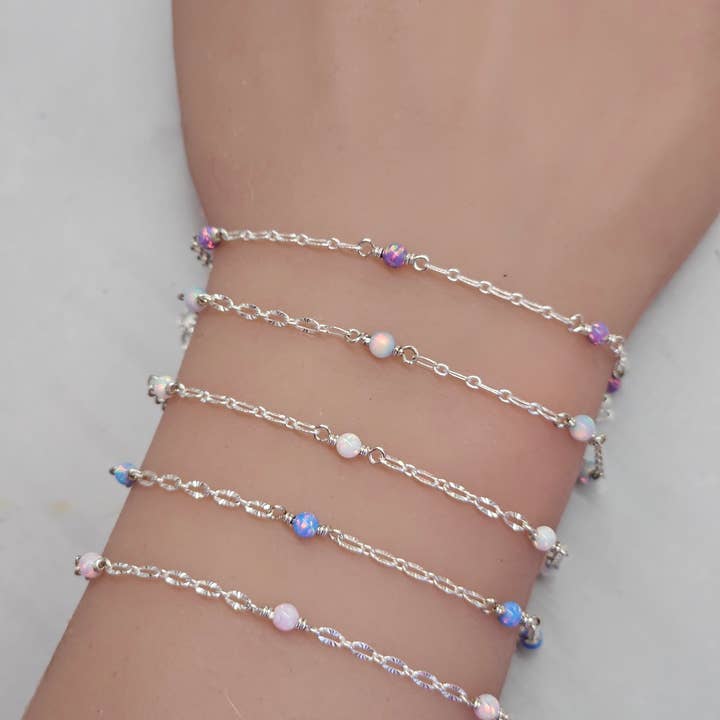 Half Moon Jewelry Designs - Vente Bracelets maillon et chaîne - Chaîne perlée d'opale au mètre, Or rempli/Argent sterling2