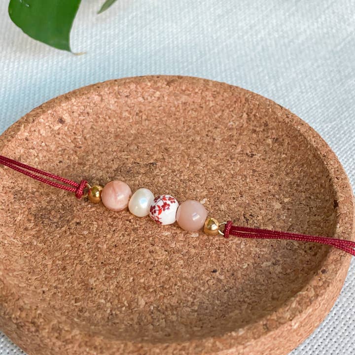 Red cord bracelet with natural stones | AWAKENING for wholesale by Lunaki Design