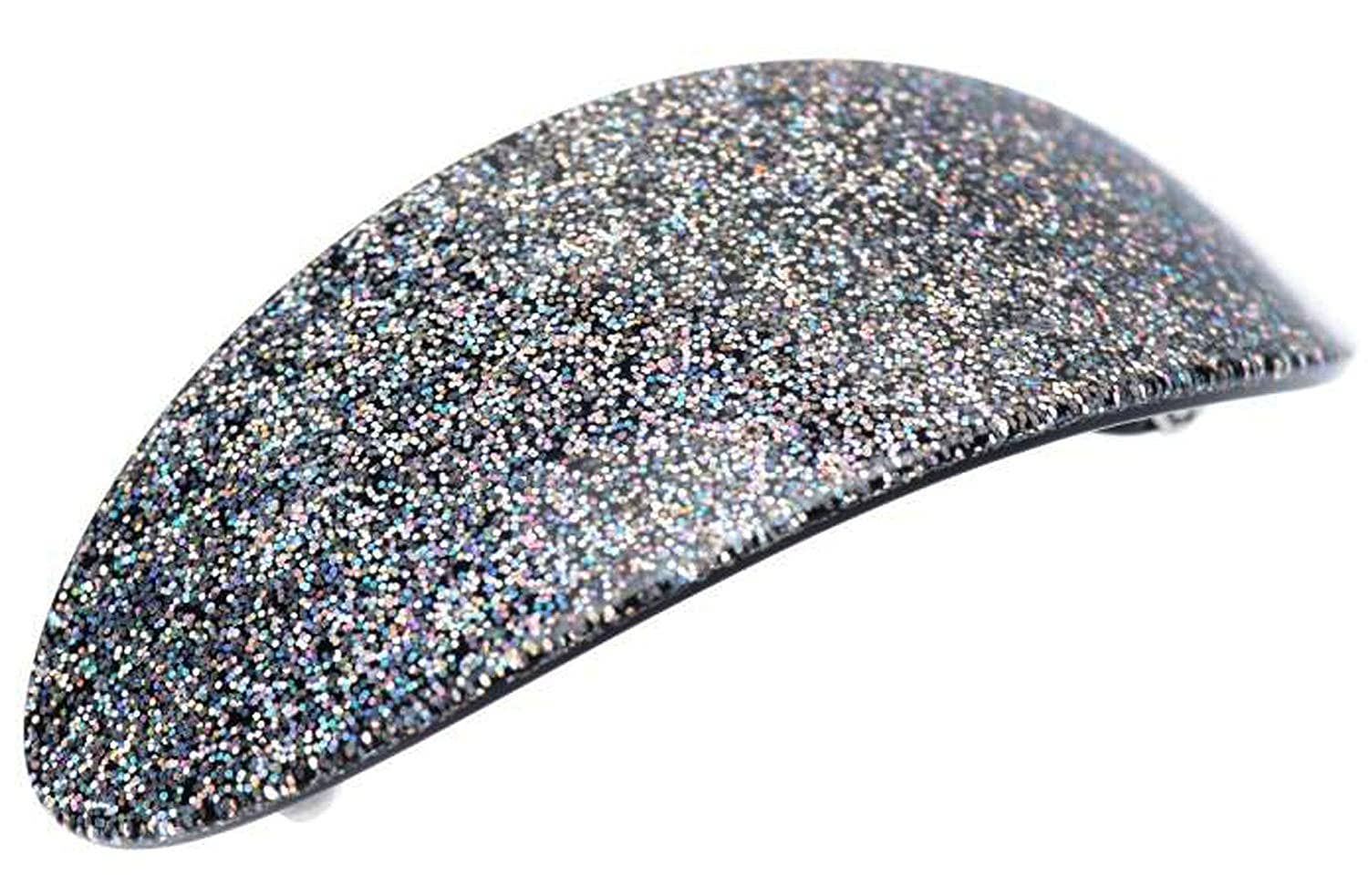 Parcelona - Wholesale Barrette - Women's - French Amie Glittery Oval Silver Large Handmade Celluloid Hair Clip Barrette0