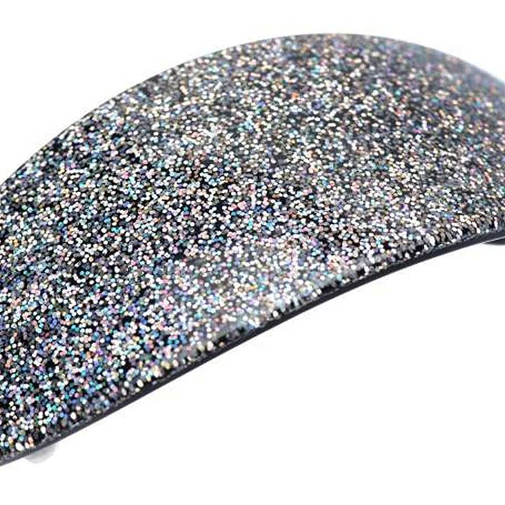 Parcelona - Wholesale Barrette - Women's - French Amie Glittery Oval Silver Large Handmade Celluloid Hair Clip Barrette