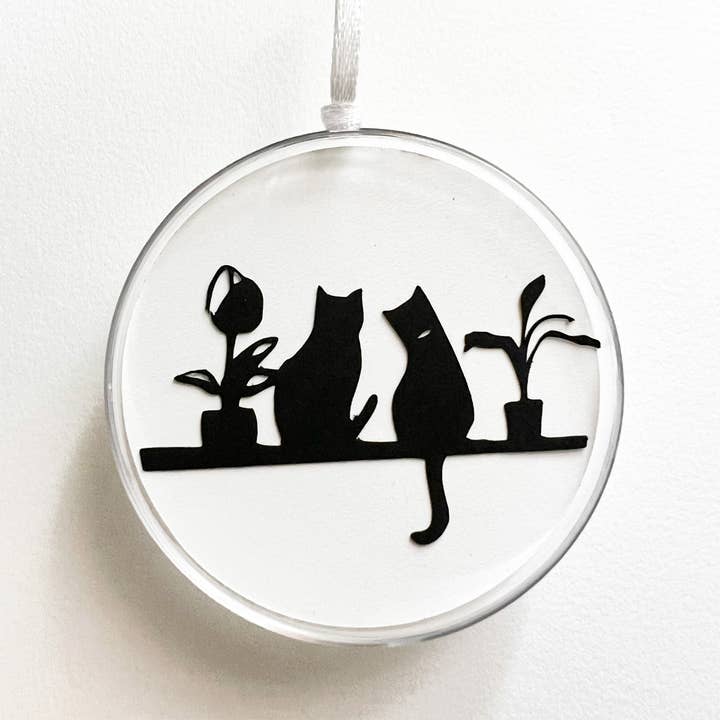 Ornament - Cats and Plants black and white décor for wholesale by Squirrel Tacos Papercuts