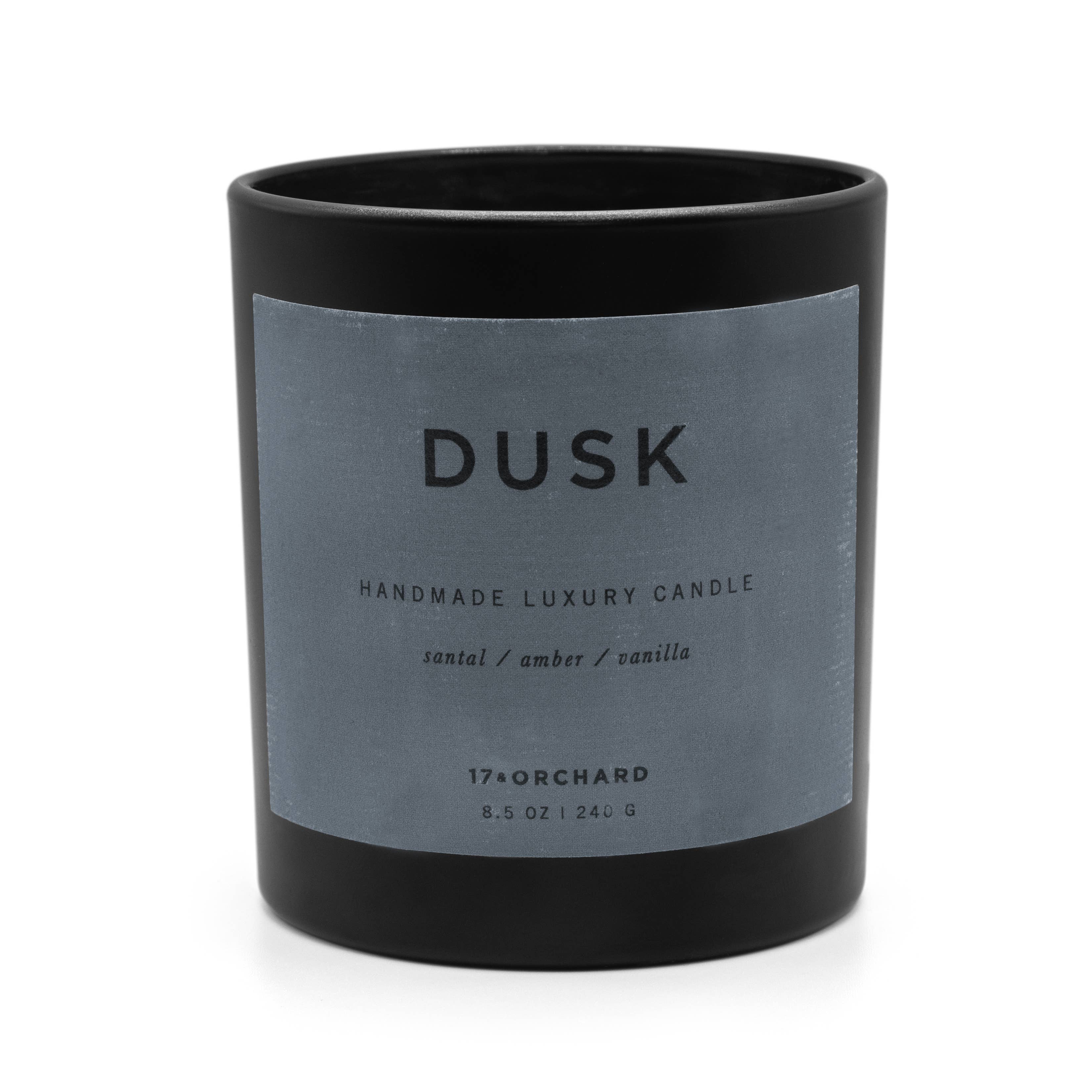 17 & Orchard Candle Co. – Vela em jarro/copo por atacado – Vela em jarra de sândalo, âmbar e baunilha ao entardecer