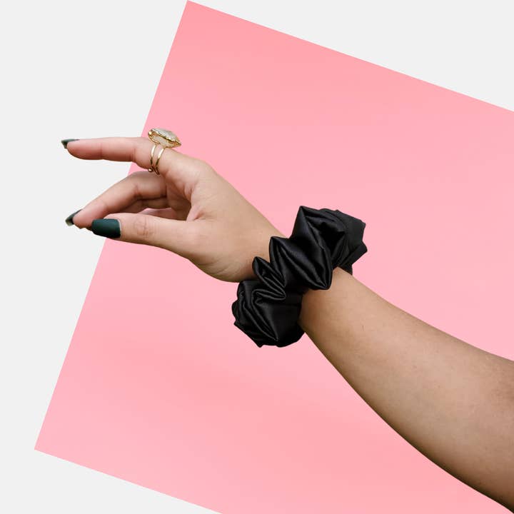 Satin Scrunchie, Large Scrunchy, High Quality (Black) for wholesale by Coyalz Haircare