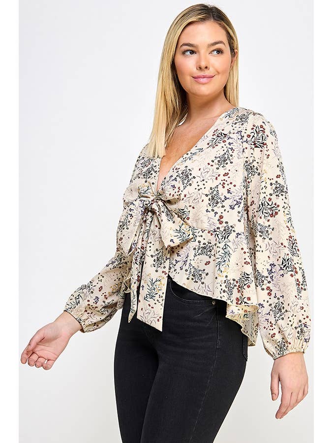 Haute Fox Plus Size & Contemporary – wholesale Blus - Dam – Plus Size Blommönster Front Slips Top JK18498-T1