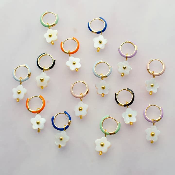 Jill Makes - Wholesale Huggie Earrings - Flower Enamel Huggie Hoop Earrings