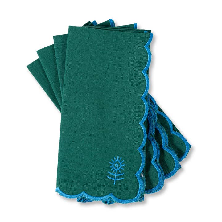 Icon Linen Napkins S/4 - Emerald + Peacock for wholesale by Furbish Studio