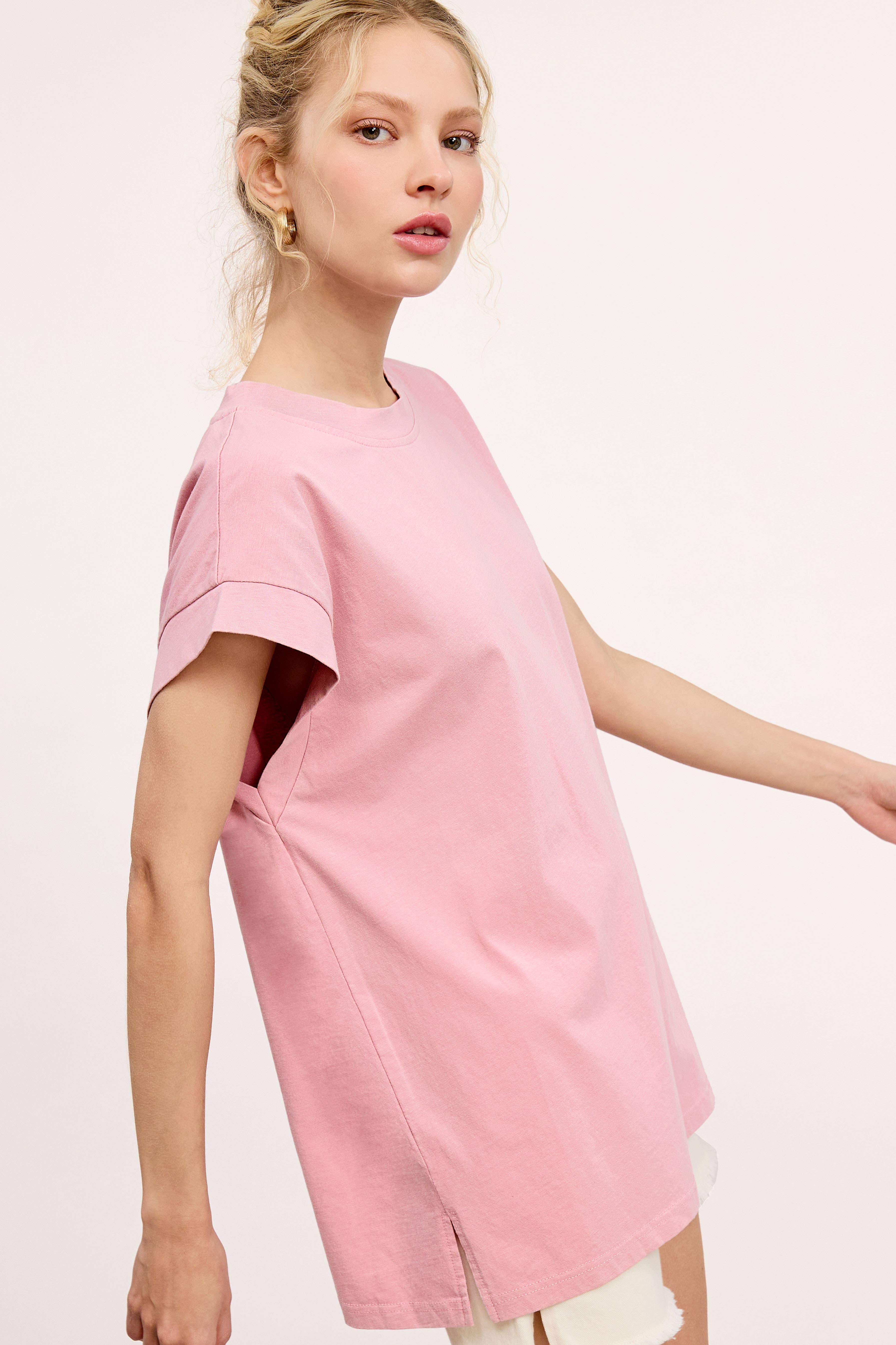 La Miel – wholesale Tunika - Dam – MCT7689-Mineraltvättad Kortärmad topp med rund halsringning6