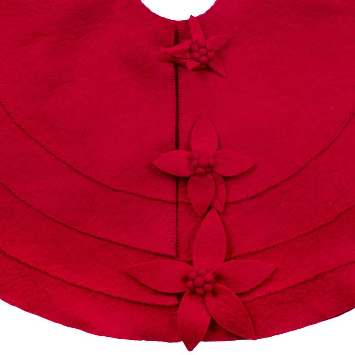 Arcadia Home - Wholesale Tree Skirt - Poinsettia Closure Tree Skirt - Red1