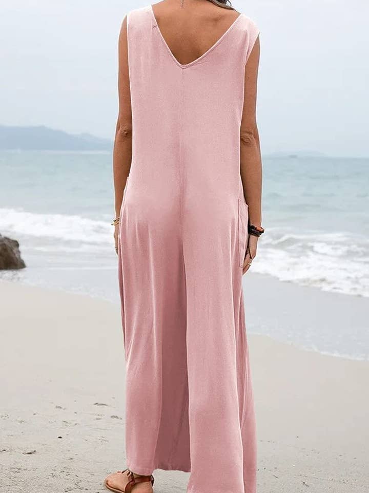 NINEXIS - Wholesale Jumpsuit - Women's - CWSJS1433_SOLID COLOR LOOSE POCKET SLEEVELESS JUMPSUIT11