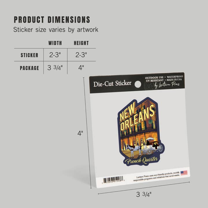 Lantern Press - Wholesale Sticker - STICKER New Orleans, Louisiana, French Quarter, Alt4