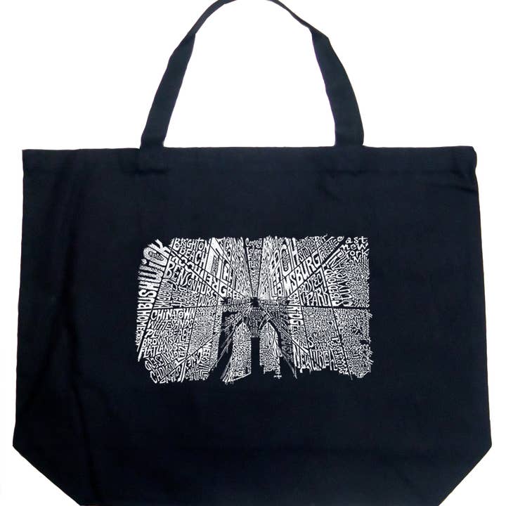 LA Pop Art Word Art Tote Bag - Brooklyn Bridge for wholesale by LA Pop Art