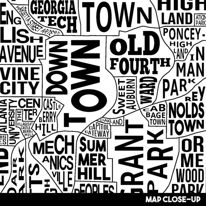 Damon D Chan – Engroshandel Kort – Atlanta Georgia Neighborhood Typografi Bykort Print1