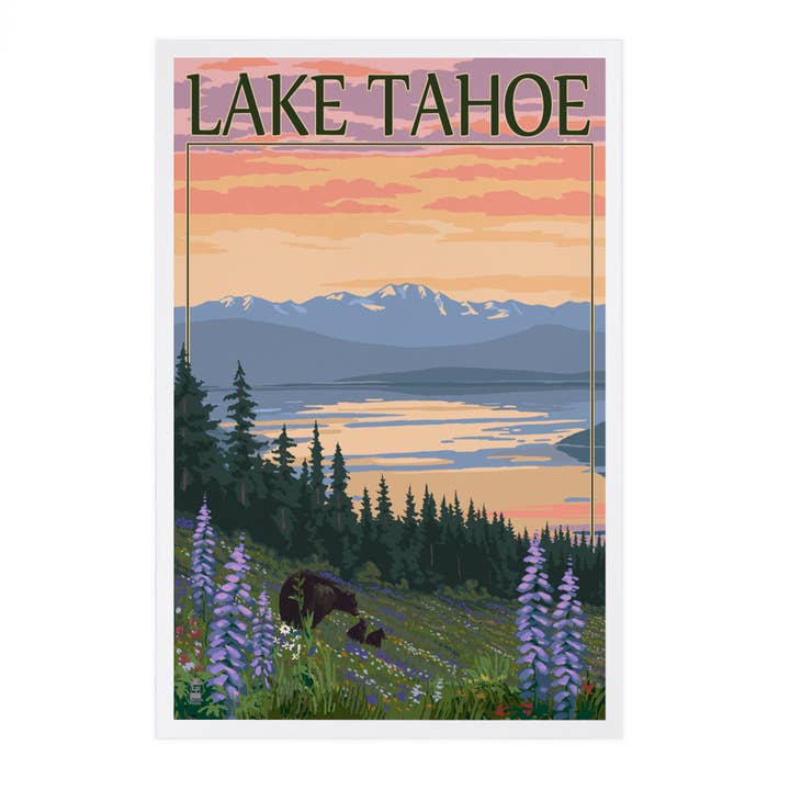 PREMIUM POSTCARDS Lake Tahoe, Black Bear & Cubs and Flowers for wholesale by Lantern Press