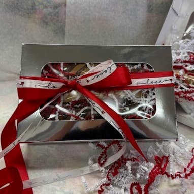 Festive Holiday Biscotti Box - hand tied ribbon for wholesale by Enjoy Biscotti Company