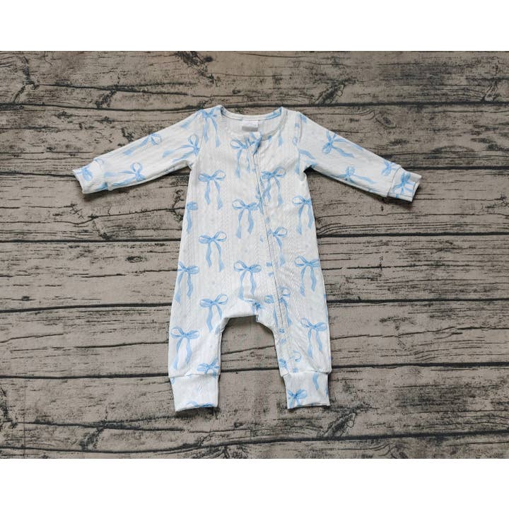 Aier Wholesale - Wholesale Jumpsuit – Baby - Baby Infant Girls Blue Bows Cable Knit Zip Rompers3