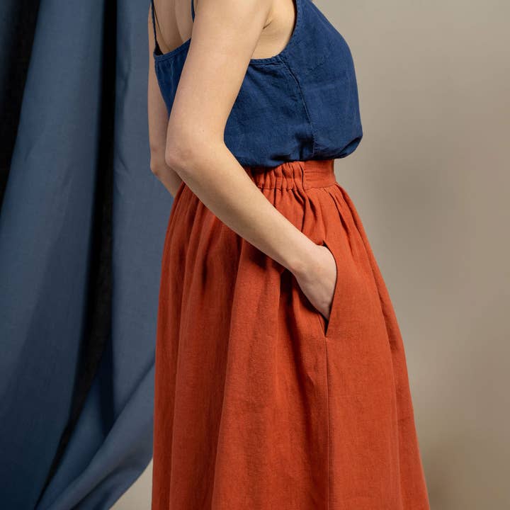 menique - Wholesale Skirt - Women's - Linen Midi Skirt Sophia - Casual Linen Skirt with Pockets