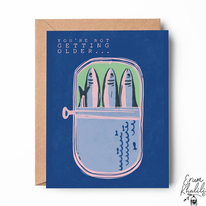 Du wirst nicht älter Geburtstagskarte – Fischillustration für den Großhandel von Erum Khalili