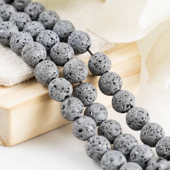 Soothing Crystals Beads - Wholesale Beads - Round Beads | Grey Lava Beads | Volcanic Rock Gemstone Beads10
