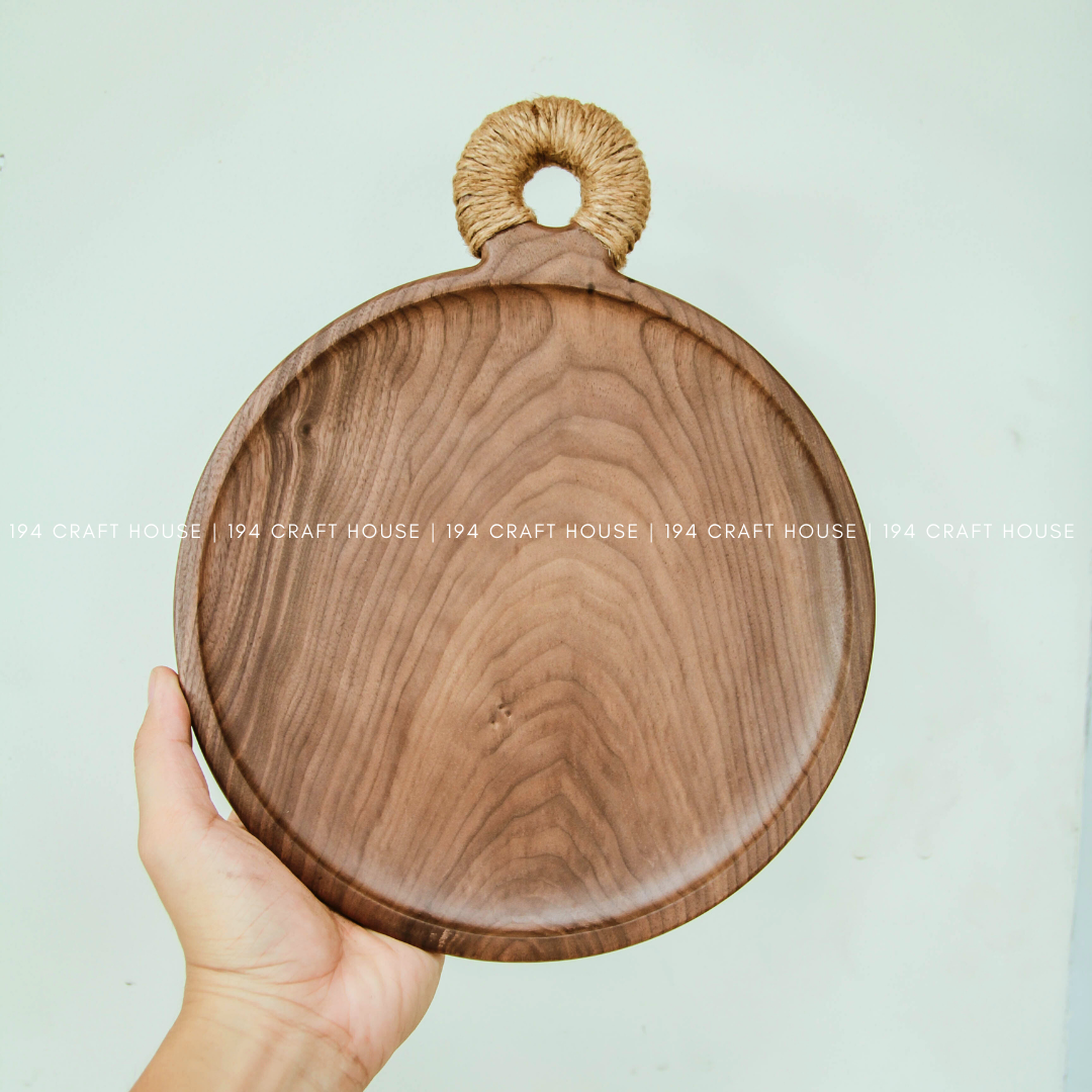 194 Craft House - Vendita all'ingrosso Vassoi da portata - Vassoio Rotondo in Legno di Noce - Piatto in Legno - Decorazione per la Casa & Regali5