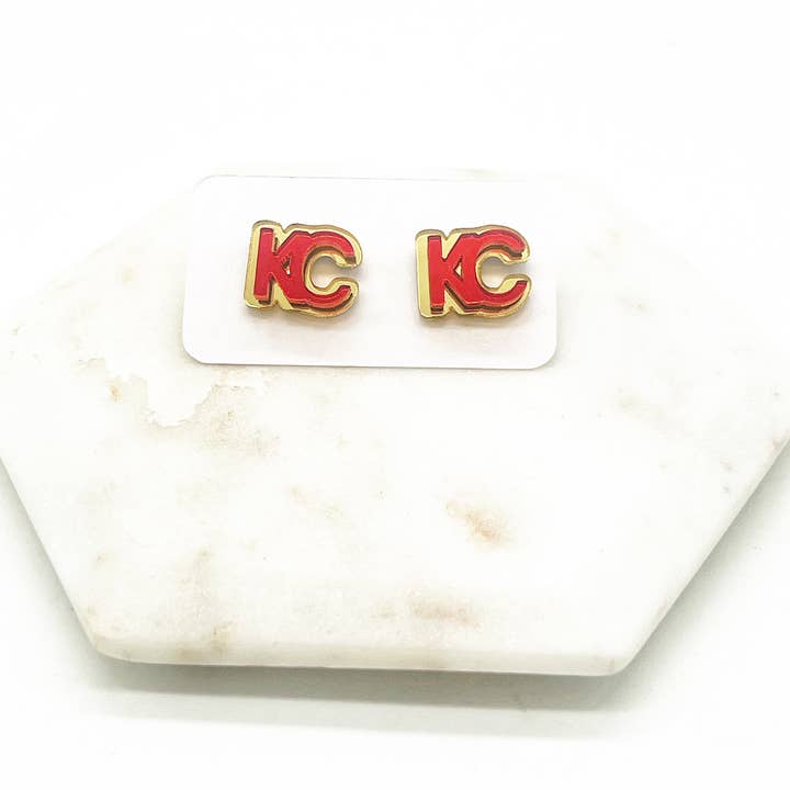 Baubles by B - Wholesale Stud/Post Earrings - Gold and Red KC Kansas City Chiefs Mirrored Stud Earrings5