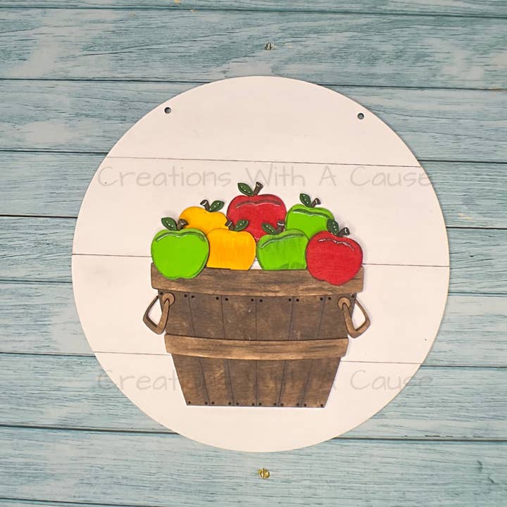 Creations With A Cause - Wholesale DIY Craft Kit - Apple Basket Door Round with Apples Insert