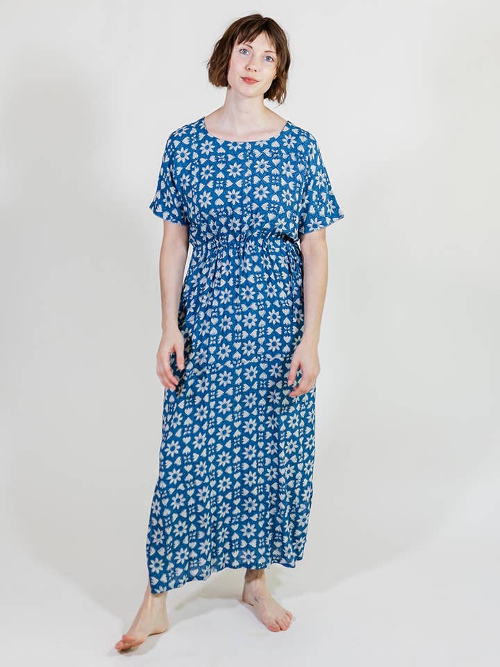 Aimee Maxi Dress Indigo Heart Floral for wholesale by Mata Traders