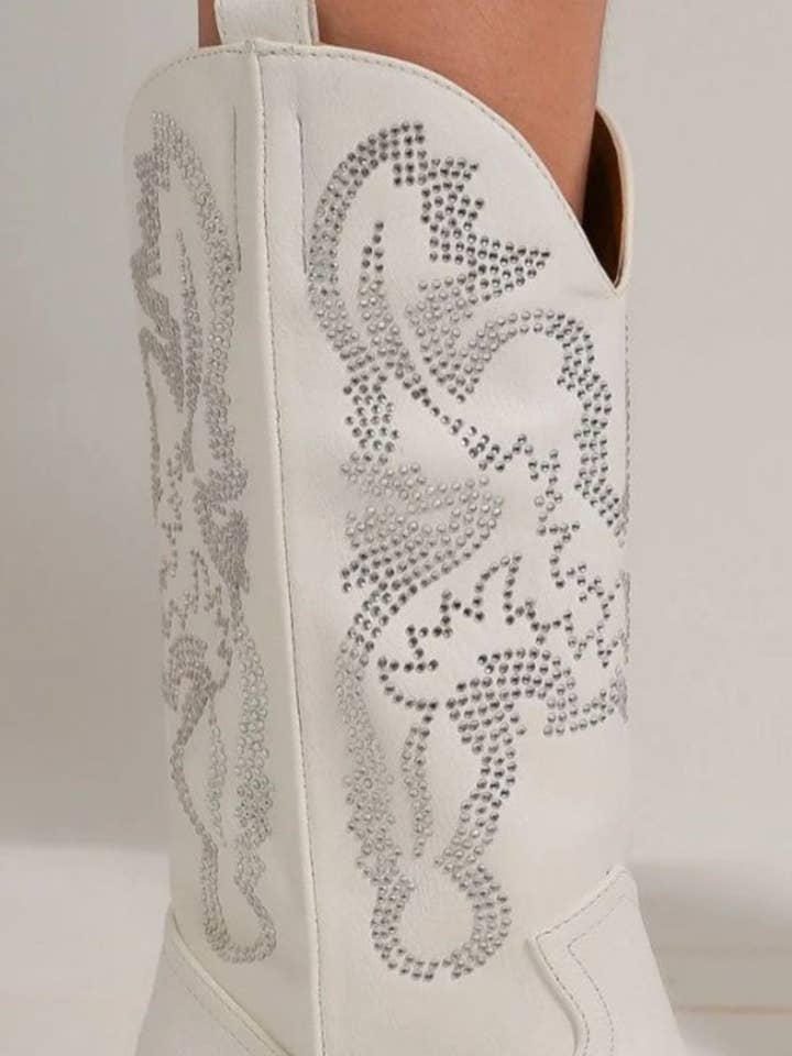 White Beast Fashion Rhinestone Detail Point Toe Boots for wholesale on Faire2