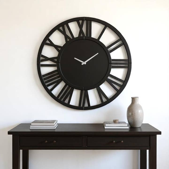 HomeRoots - Vente Horloges murales - Horloge murale circulaire analogique silencieuse en acrylique miroir noir de 43"1