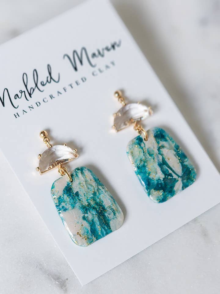 Spring Green Trapezoid with Half Circle Diamond Dangles for wholesale by Marbled Maven