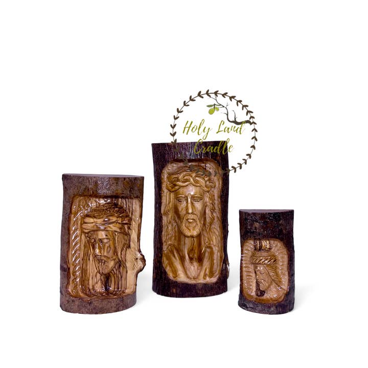 Visage de Jésus en bois d'olivier pour la vente par Holy Land Cradle