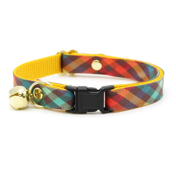 Collar de gato a cuadros con diseño de arcoíris «Campfire» para venta al por mayor de Made By Cleo