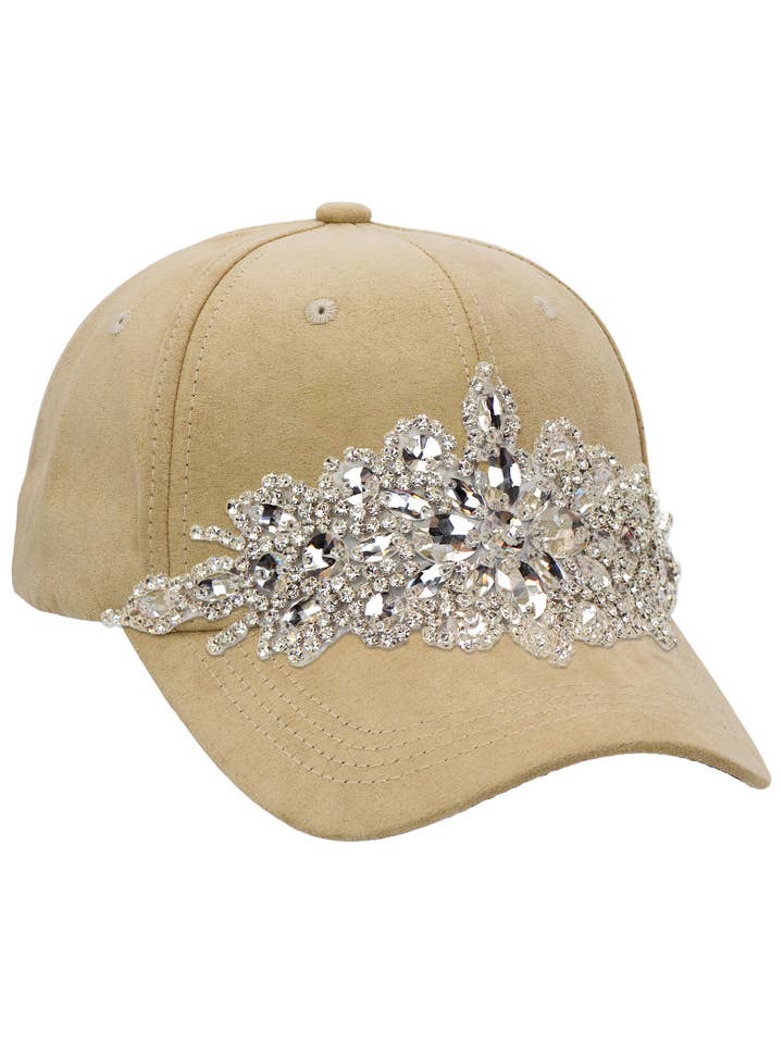 Clear Crystal Flower Bling Faux Suede Baseball Cap for wholesale by Cap Zone