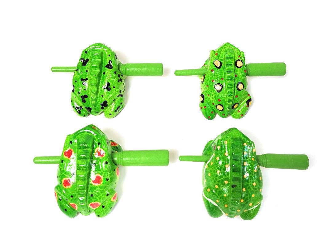 A Lost Art - Wholesale Musical Toy - Kids & Baby - 3 inch Assorted Green Spotted Croaking Musical Frog Drum3