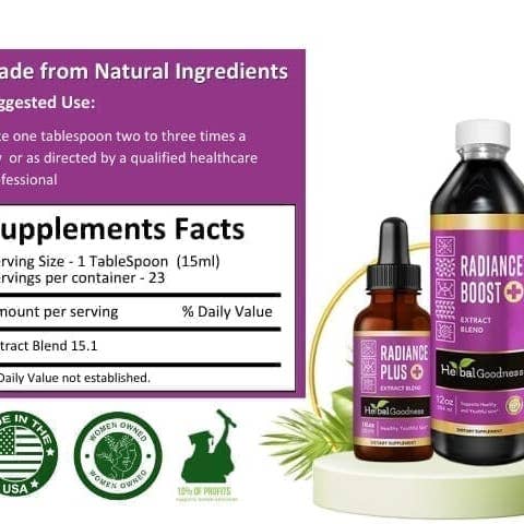 Herbal Goodness - Wholesale Oral supplement/vitamin - Radiance Boost Extract Blend - 12oz Liquid - Natural, Non-GMO - Glow, Radiant Skin, Supple Skin - Herbal Goodness3