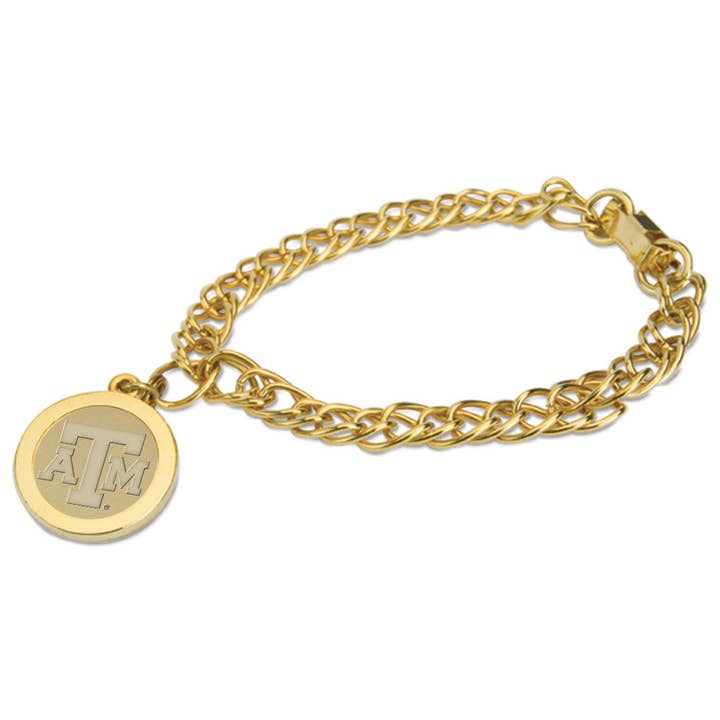 Texas A&M Aggies Gold Charm Womans Bracelet for wholesale by Collegiate Gifts and Accessories