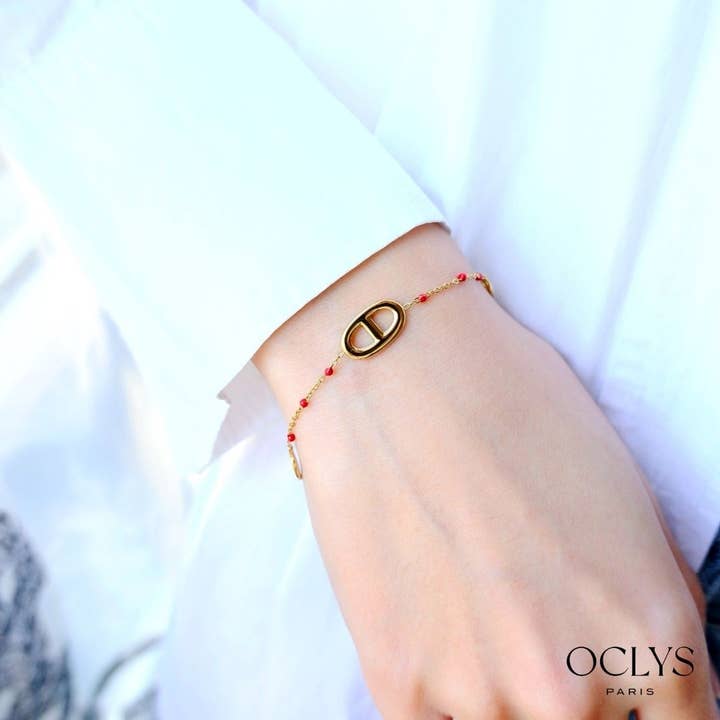 Bracelet maille marine acier inoxydable doré émaillé Xana pour la vente par Oclys