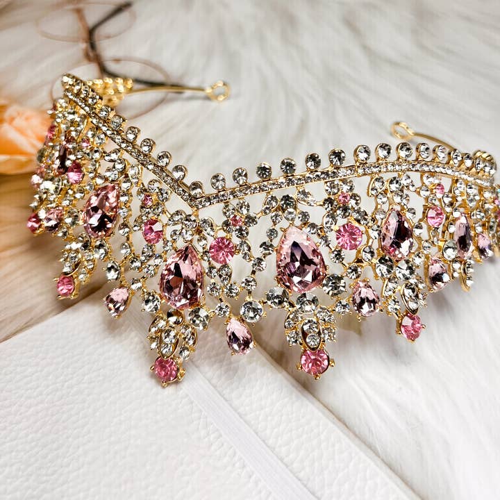 Happy Dream Gifts - Wholesale Tiara - Women's - Princess Pink Tiara, Luxury Gold Crown, Crystal Headpiece2