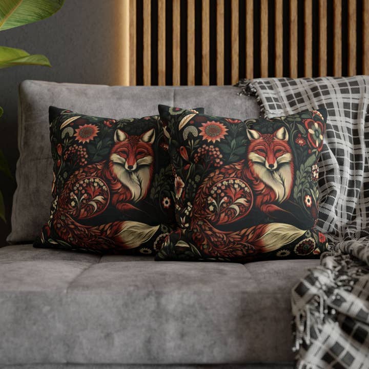 Upside Down Owl Farm - Wholesale Throw Pillow Cover - Bohemian Style Fox Pillow Cover, Fox Accent Pillow, Boho