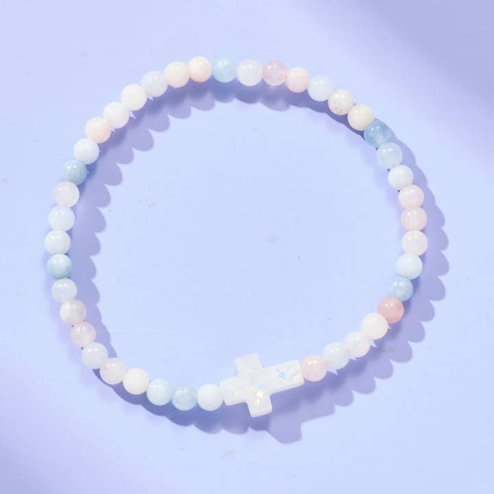 Holy Water Cross Bracelet In Morganite for wholesale by Holy Water Bracelet