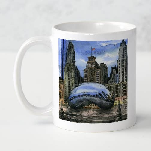 Chicago, Illinois 11 oz. Coffee Mug, Cloud Gate Souvenir Gift for wholesale by Totally Toronto Art/Sassy City Studio