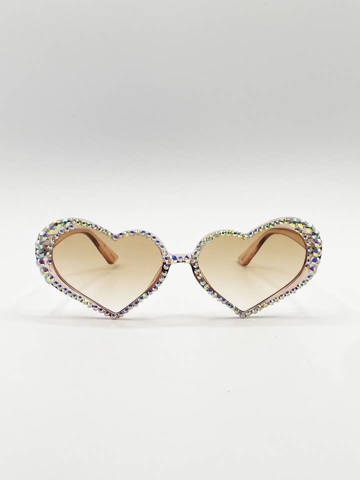 Heart Sunglasses with Gem Detail in Champagne for wholesale by AFA COLLECTIVE