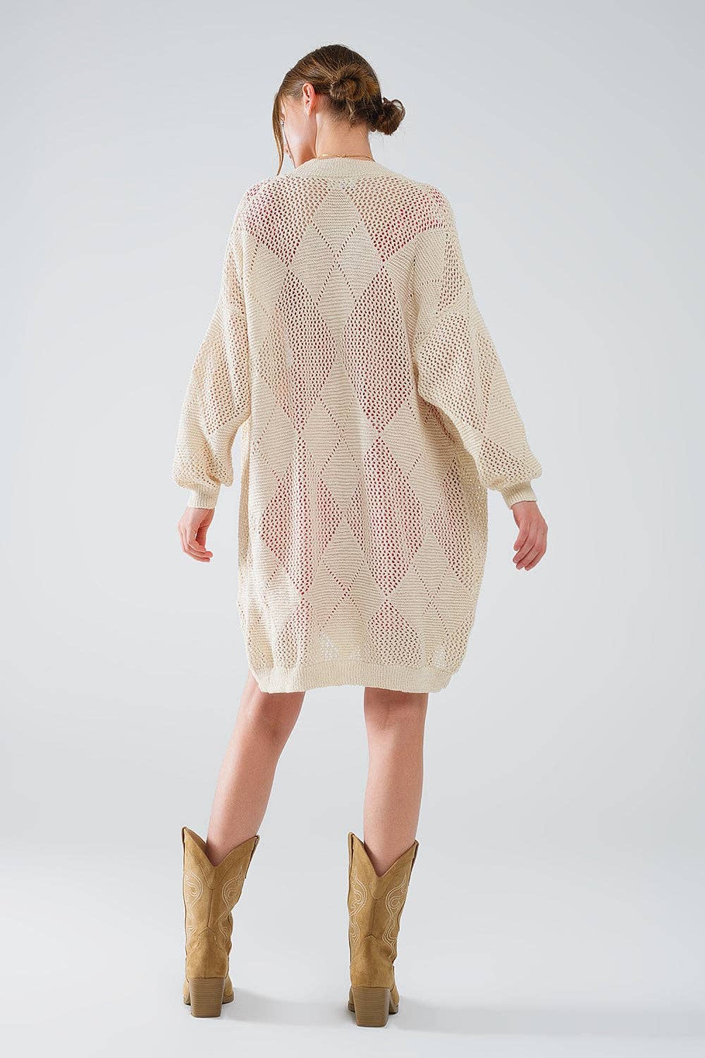 Beige Draped Cardigan With Crochet Design for wholesale on Faire1